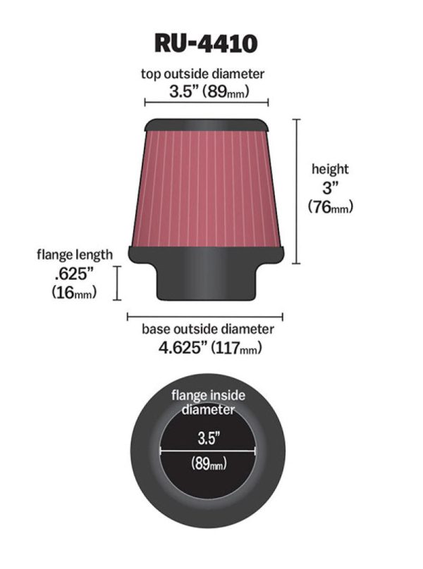 K&N Filter Universal Rubber Filter 3 1 2 inch Flange 4 5 8 inch Base 3 1 2 inch Top 3 inch Height For Cheap