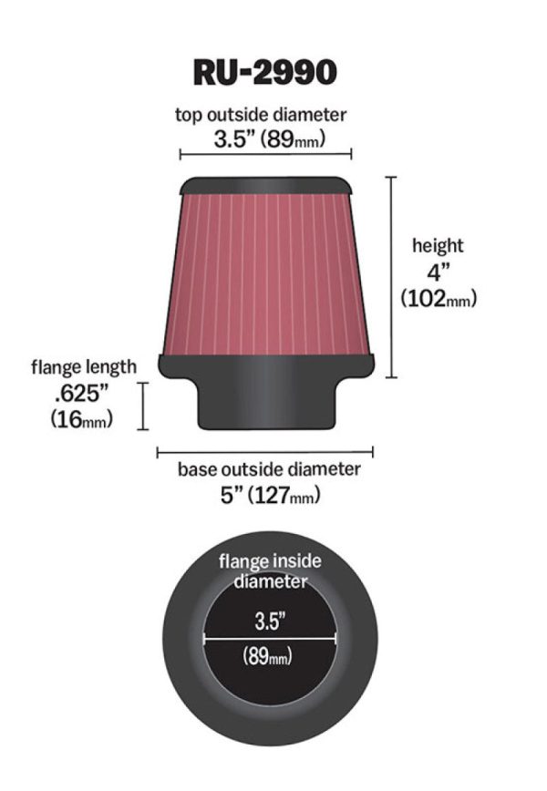 K&N Filter Universal Rubber Filter 3 1 2 inch Flange 5 inch Base 3 1 2 inch Top 4 inch Height on Sale