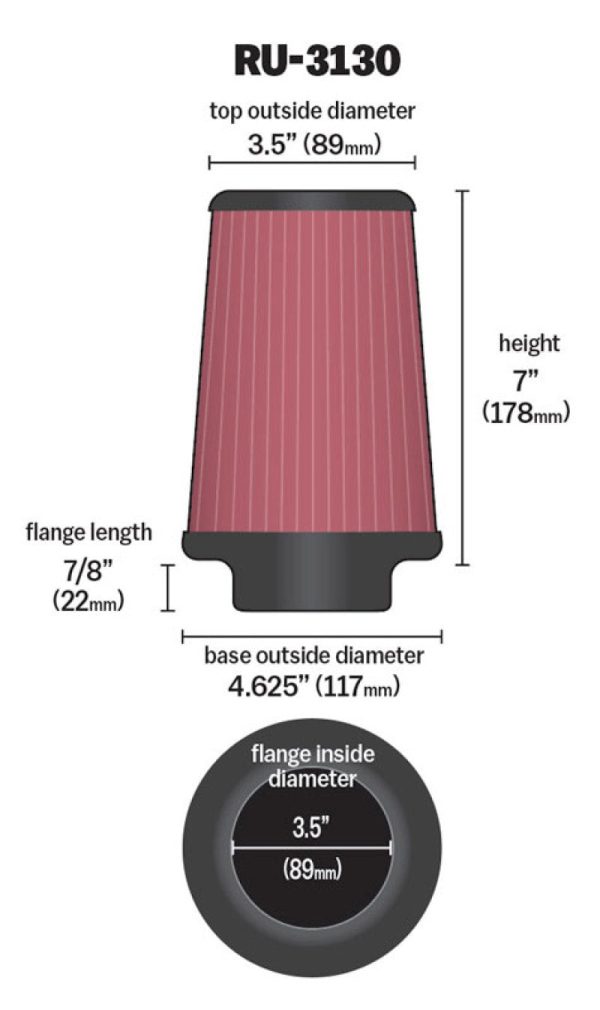 K&N Filter Universal Rubber Filter 3 1 2 inch Flange 4 5 8 inch Base 3 1 2 inch Top 7 inch Height For Cheap